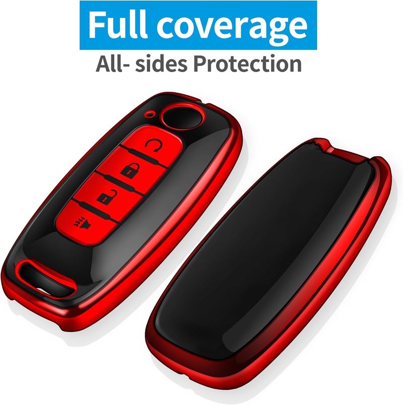 Tukellen for Nissan Key Fob Cover, Premium TPU Plated Case for 2023-2025 Pathfinder Rogue Ariya Versa Kicks Sentra Armada Murano Smart Remote Key Protector (Red, 4 Buttons-A) - Image 3